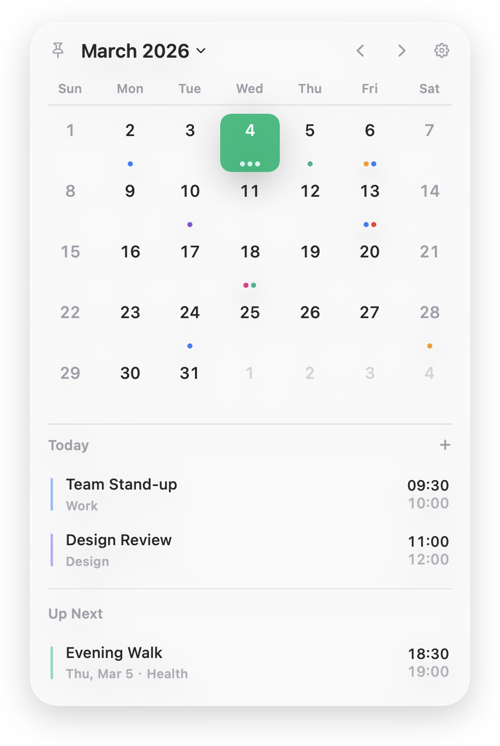 ownCal calendar app interface